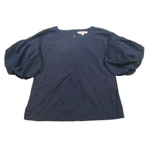 LOFT Navy Blue‎ Swiss Dot Puff Sleeve Top Women's Size Small